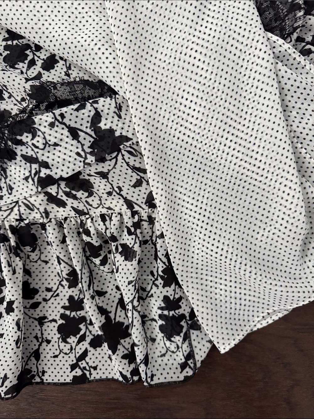 CAbi Black & White Floral Tiered Skirt with White Polka Dot Tank style# 5907 - Picture 5 of 9